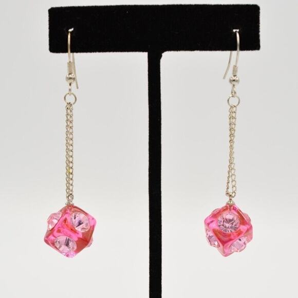 Statement Chain Earrings Rhinestone Crystal Box 3D Pink Lucite Sparkling BinAS - Picture 1 of 12